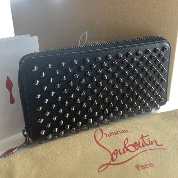 Christian Louboutin Panettone Zippy Long Wallet Spike Stud Black Red w Box/Tags - Picture 2 of 10